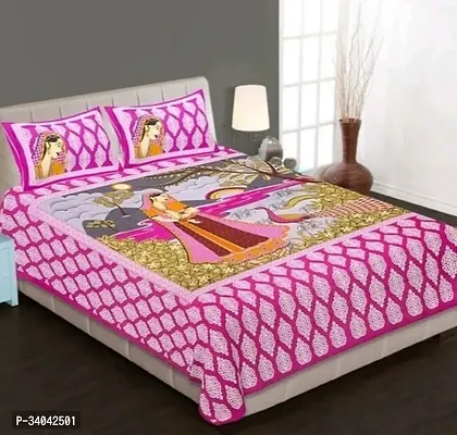 Stylish Pink Cotton Printed 1 Bedsheet 2 Pillowcovers For Double Bed