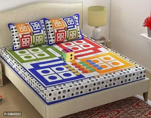 Stylish Multicoloured Cotton Printed 1 Bedsheet 2 Pillowcovers For Double Bed