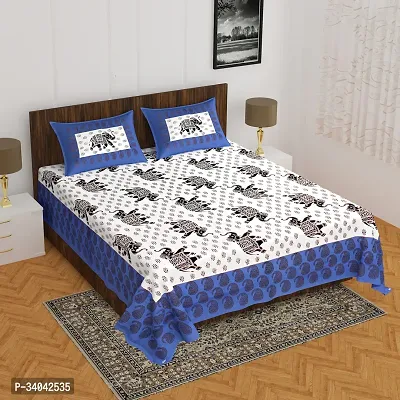 Stylish White Cotton Printed 1 Bedsheet 2 Pillowcovers For Double Bed-thumb0