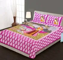 Stylish Pink Cotton Printed 1 Bedsheet 2 Pillowcovers For Double Bed-thumb1