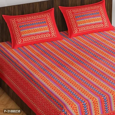 Comfortable Red Cotton Printed 1 Bedsheet + 2 Pillowcovers-thumb2