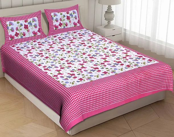 Printed Cotton Double Bedsheet with 2 Pillow Cover