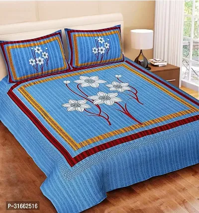 Comfortable Blue Cotton Double 1 Bedsheet + 2 Pillowcovers-thumb0