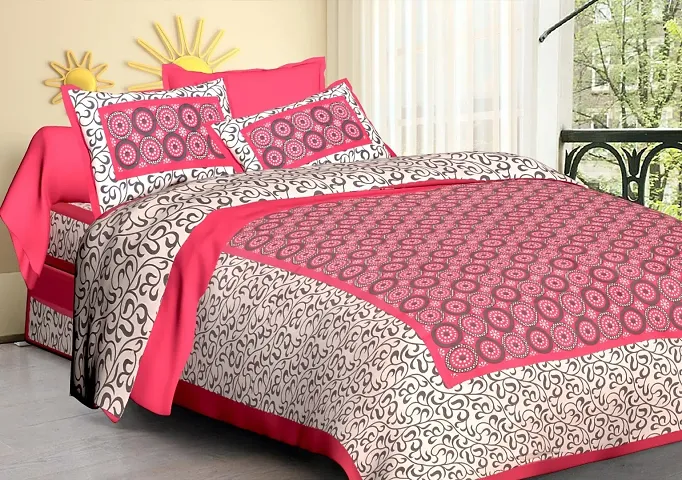 sanganeri Jaipuri Printed Cotton Double bedsheet with 2 Pillow Cover PS -barfi