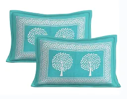 Comfortable Turquoise Cotton Printed 1 Bedsheet + 2 Pillowcovers-thumb2