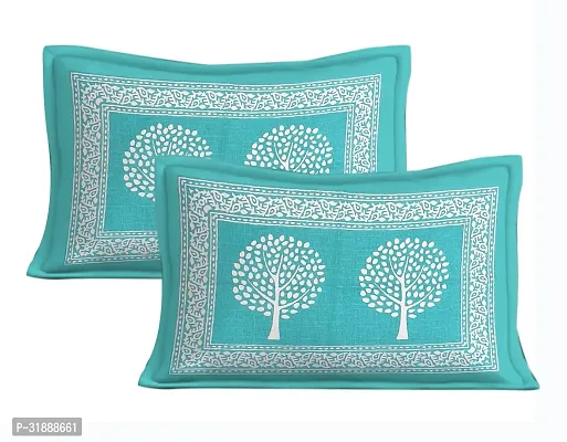 Comfortable Turquoise Cotton Printed 1 Bedsheet + 2 Pillowcovers-thumb3