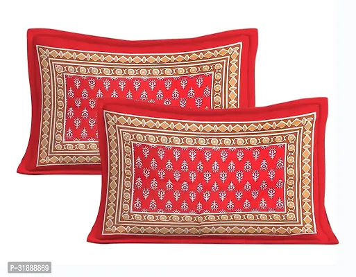 Comfortable Red Cotton Printed 1 Bedsheet + 2 Pillowcovers-thumb3