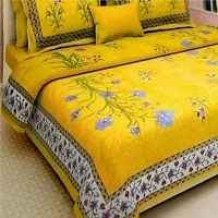 Comfortable Yellow Cotton Printed 1 Bedsheet + 2 Pillowcovers-thumb1