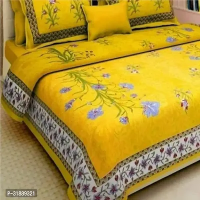 Comfortable Yellow Cotton Printed 1 Bedsheet + 2 Pillowcovers-thumb2