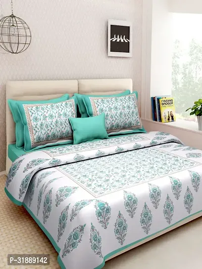 Comfortable Multicoloured Cotton Printed 1 Bedsheet + 2 Pillowcovers