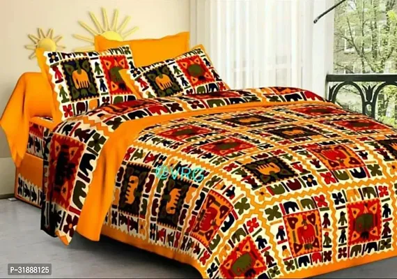 Comfortable Multicoloured Cotton Printed 1 Bedsheet + 2 Pillowcovers-thumb0