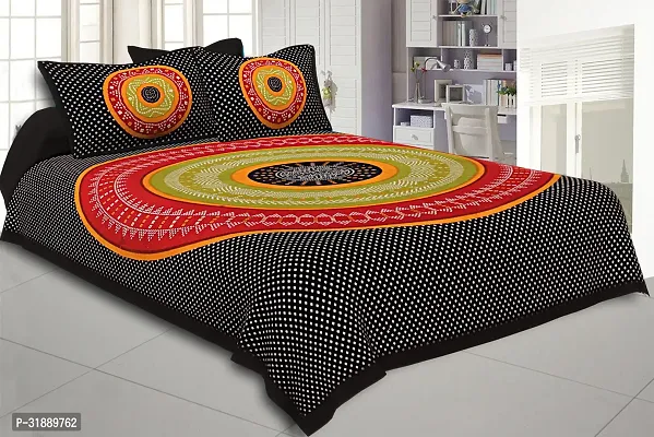 Comfortable Black Cotton Printed 1 Bedsheet + 2 Pillowcovers