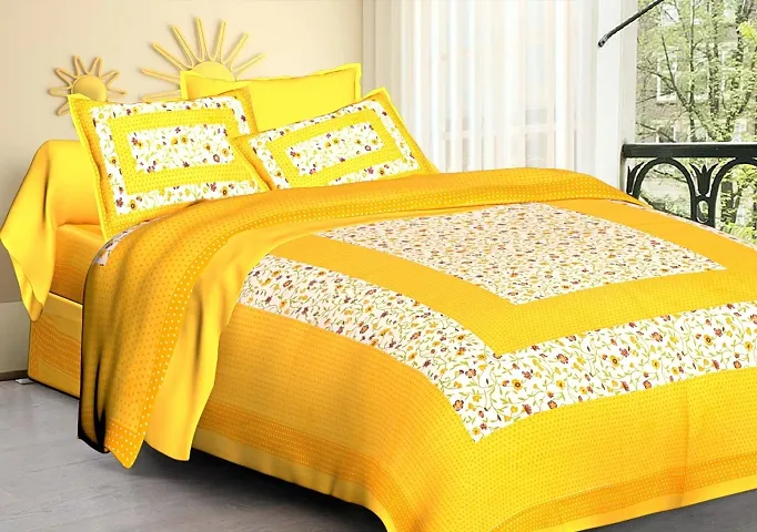 sanganeri Jaipuri Printed Cotton Double bedsheet with 2 Pillow Cover PS -ADIMANAV