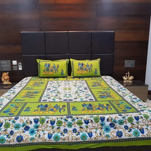 Pure Cotton Jaipuri Print Double Size Bedsheet with 2 Pillow Covers