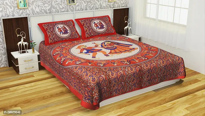 Comfortable Cotton Printed King Bedsheet with Two Pillow Covers