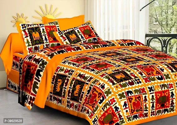 Comfortable Cotton Printed King Bedsheet with Two Pillow Covers-thumb0