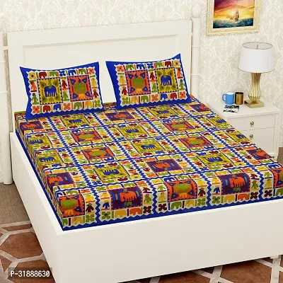 Comfortable Multicoloured Cotton Printed 1 Bedsheet + 2 Pillowcovers-thumb0