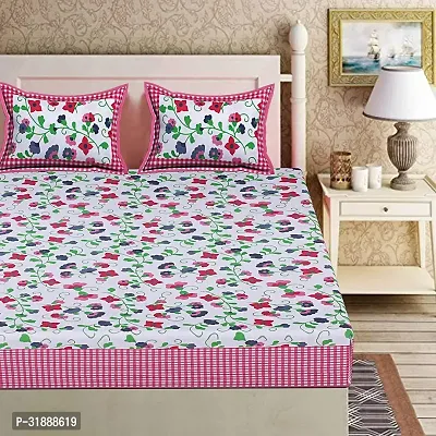 Comfortable Multicoloured Cotton Printed 1 Bedsheet + 2 Pillowcovers-thumb2