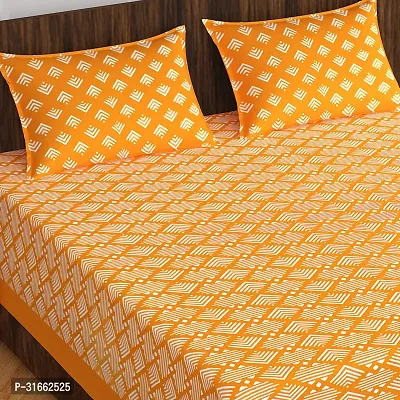 Comfortable Orange Cotton Double 1 Bedsheet + 2 Pillowcovers-thumb2