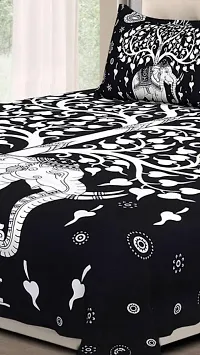 Comfortable Black Cotton Printed 1 Bedsheet + 2 Pillowcovers-thumb1