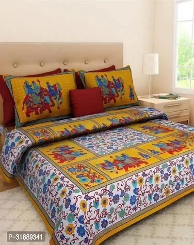 Comfortable Multicoloured Cotton Printed 1 Bedsheet + 2 Pillowcovers-thumb0