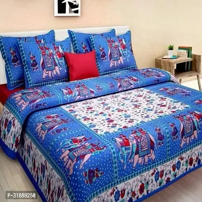 Comfortable Multicoloured Cotton Printed 1 Bedsheet + 2 Pillowcovers-thumb0