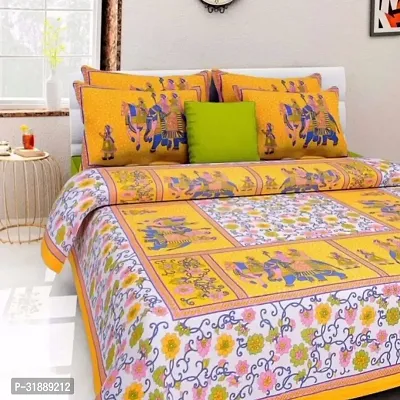 Comfortable Multicoloured Cotton Printed 1 Bedsheet + 2 Pillowcovers-thumb2