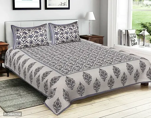 Stylish Grey Cotton Printed 1 Bedsheet 2 Pillowcovers For Double Bed-thumb0