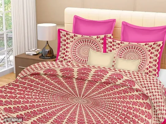 Comfortable Multicoloured Cotton Printed 1 Bedsheet + 2 Pillowcovers