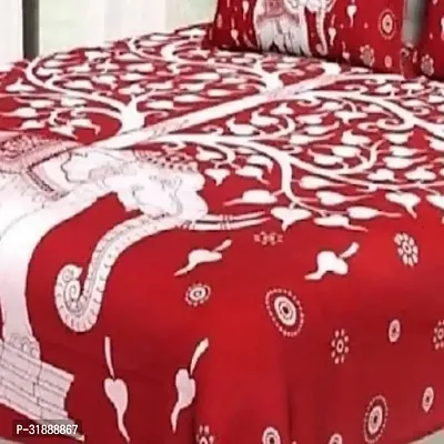 Comfortable Red Cotton Printed 1 Bedsheet + 2 Pillowcovers-thumb2