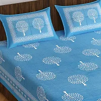 Comfortable Blue Cotton Printed 1 Bedsheet + 2 Pillowcovers-thumb1