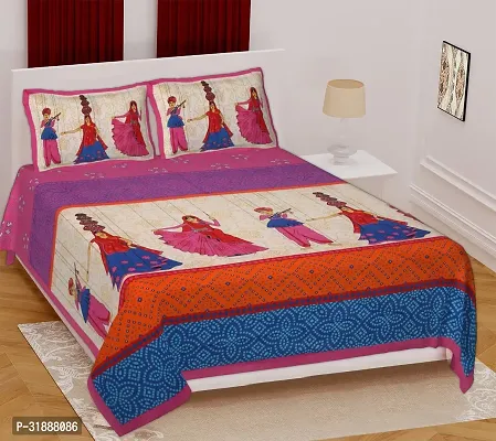 Comfortable Multicoloured Cotton Printed 1 Bedsheet + 2 Pillowcovers