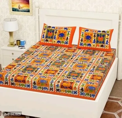 Comfortable Multicoloured Cotton Double 1 Bedsheet + 2 Pillowcovers-thumb2