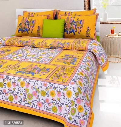 Comfortable Multicoloured Cotton Printed 1 Bedsheet + 2 Pillowcovers-thumb2