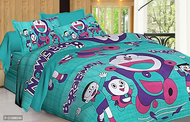 Comfortable Green Cotton Printed 1 Bedsheet + 2 Pillowcovers