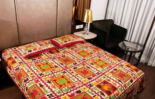 Comfortable Multicoloured Cotton Double 1 Bedsheet + 2 Pillowcovers-thumb1