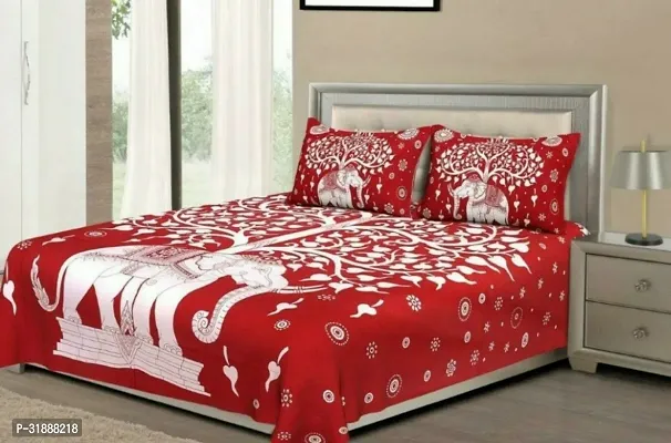 Comfortable Red Cotton Printed 1 Bedsheet + 2 Pillowcovers-thumb0