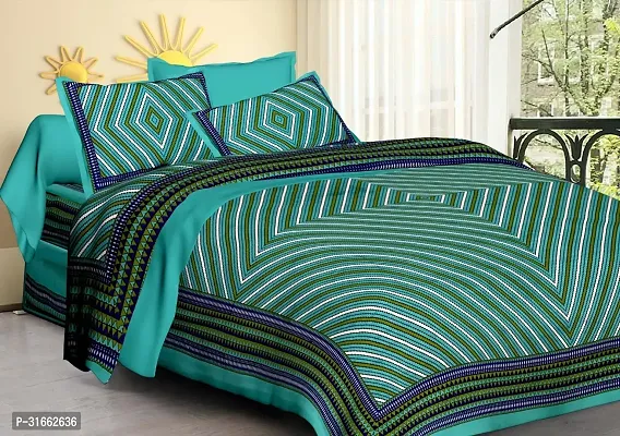 Comfortable Green Cotton Double 1 Bedsheet + 2 Pillowcovers