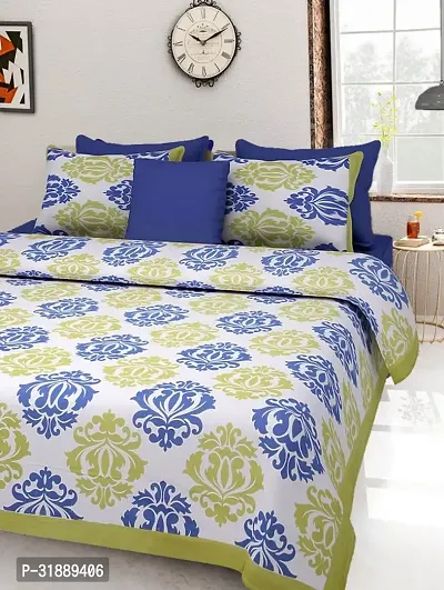 Comfortable Multicoloured Cotton Printed 1 Bedsheet + 2 Pillowcovers