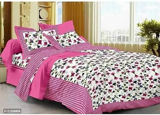 Comfortable Multicoloured Cotton Printed 1 Bedsheet + 2 Pillowcovers