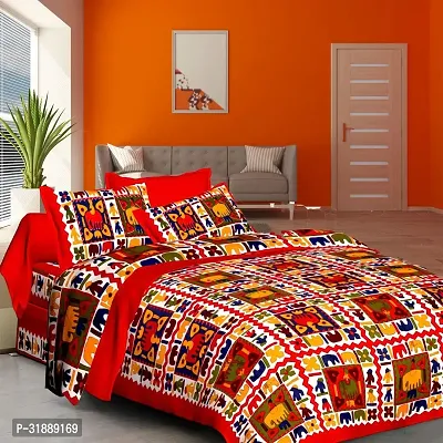 Comfortable Multicoloured Cotton Printed 1 Bedsheet + 2 Pillowcovers-thumb0