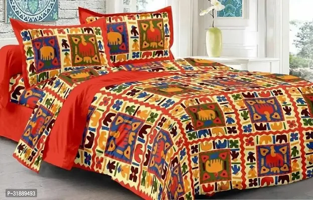 Comfortable Multicoloured Cotton Printed 1 Bedsheet + 2 Pillowcovers-thumb0