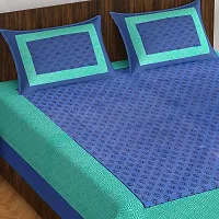 Comfortable Blue Cotton Printed 1 Bedsheet + 2 Pillowcovers-thumb1