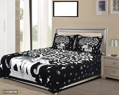 Comfortable Black Cotton Printed 1 Bedsheet + 2 Pillowcovers-thumb0