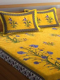 Comfortable Yellow Cotton Printed 1 Bedsheet + 2 Pillowcovers-thumb3