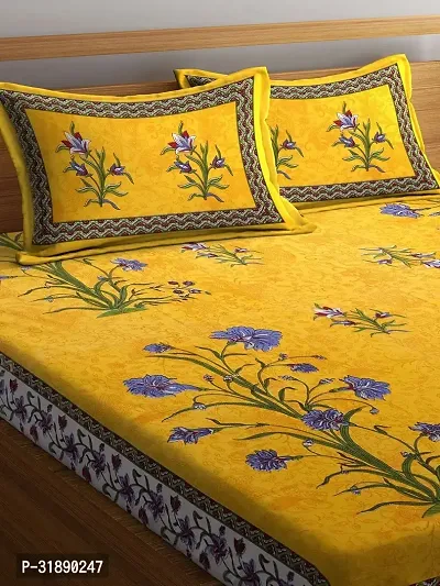 Comfortable Yellow Cotton Printed 1 Bedsheet + 2 Pillowcovers-thumb4