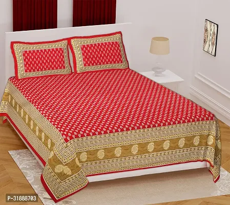 Comfortable Red Cotton Printed 1 Bedsheet + 2 Pillowcovers