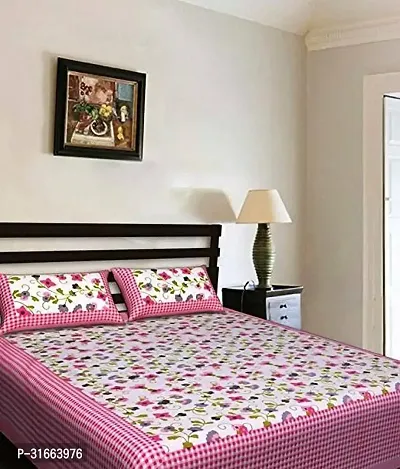 Comfortable Multicoloured Cotton Double 1 Bedsheet + 2 Pillowcovers-thumb0