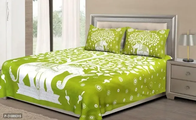 Comfortable Green Cotton Printed 1 Bedsheet + 2 Pillowcovers-thumb0