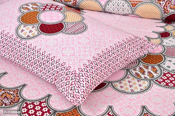 Comfortable Pink Cotton Printed 1 Bedsheet + 2 Pillowcovers-thumb2